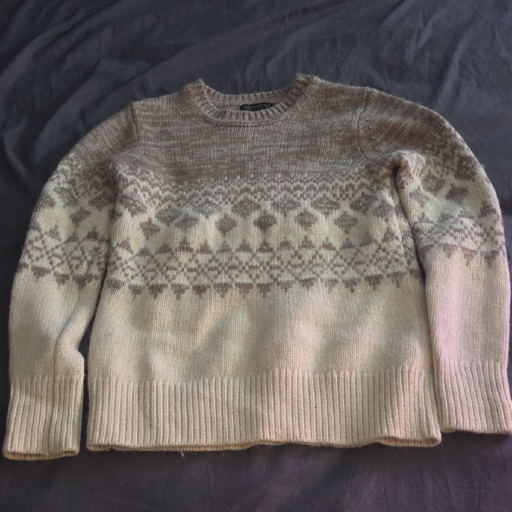 Men's Classic Beige Patterned Crewneck Sweater